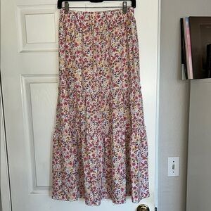 SHEIN Pink Tan Maxi A-Line Skirt Tiered Casual